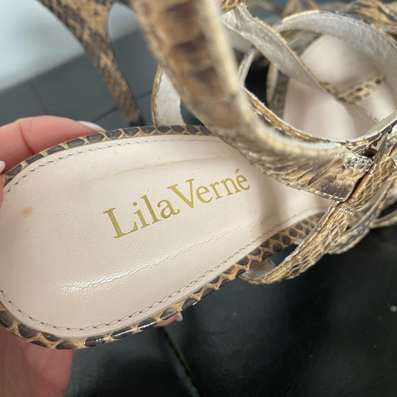 LILA VERNE SNAKESKIN STRAPPY HEELS - Size 6 - Picture 3 of 4